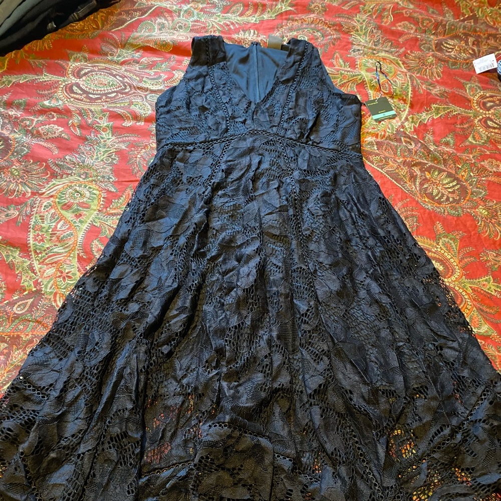 NWT Black lace midi dress